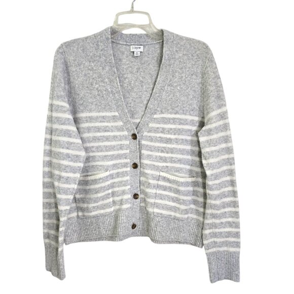 J Crew Womens Gray Striped Button Front Cardigan V Neck Long Sleeve Size XL - Picture 2 of 9